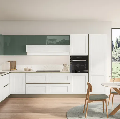 Cucina Moderna Tablet 02 in laccato Sequoia Bianco e Verde Timo di Veneta Cucine