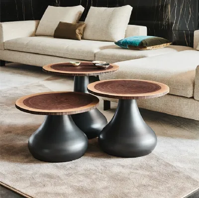 Tavolino di design Rio con top in MDF impiallacciato con sezione di tronco di Cattelan Italia