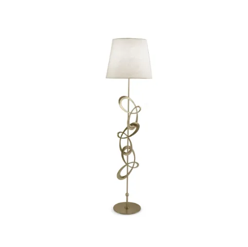 Lampada da terra in ferro piatto trafilato e paralume in tessuto Decò Piantana di Cantori