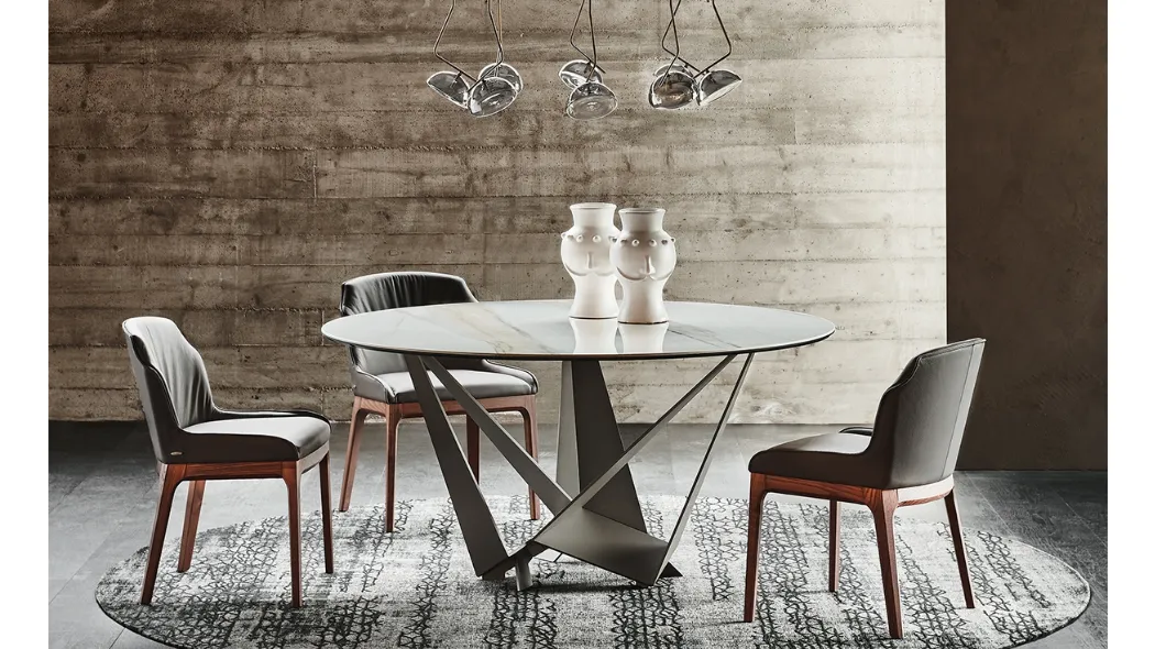 Tavolo rotondo in ceramica con base in acciaio Skorpio Keramic Round di Cattelan Italia