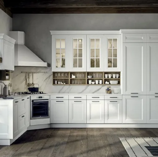 Cucina Classica angolare Memory 02 in legno laccato Bianco Antico di Veneta Cucine