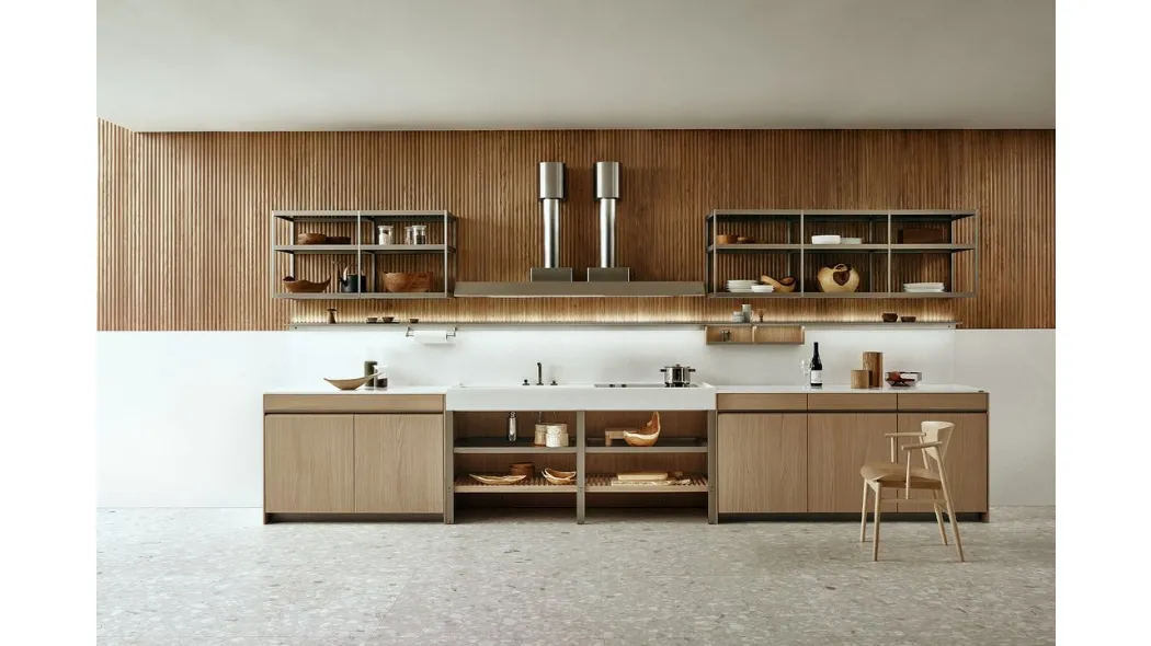 Cucina Design lineare KLab 04 in Rovere Nordic di Ernestomeda