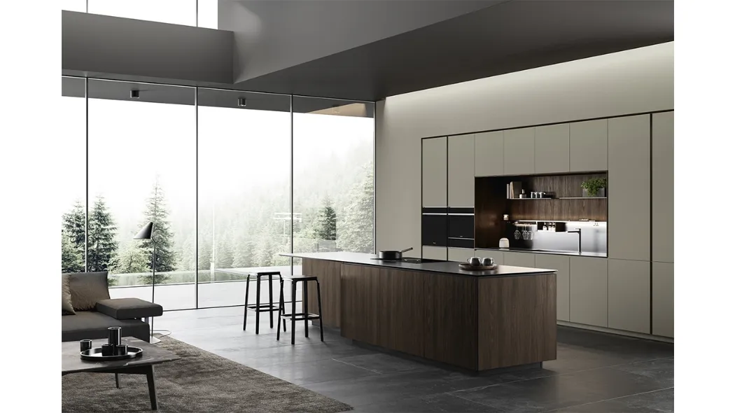 Cucina Design con isola Obliqua 03 in rovere termotrattato di Ernestomeda