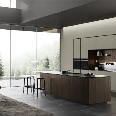 Cucina Design con isola Obliqua 03 in rovere termotrattato di Ernestomeda