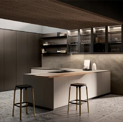 Cucina Design con penisola One 03 in laccato Zero Gloss Limo di Ernestomeda