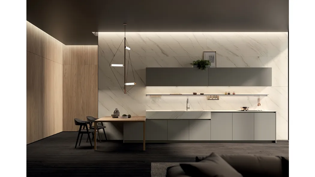 Cucina Design con penisola One 05 in laccato Flat Matt Grigio Paloma di Ernestomeda
