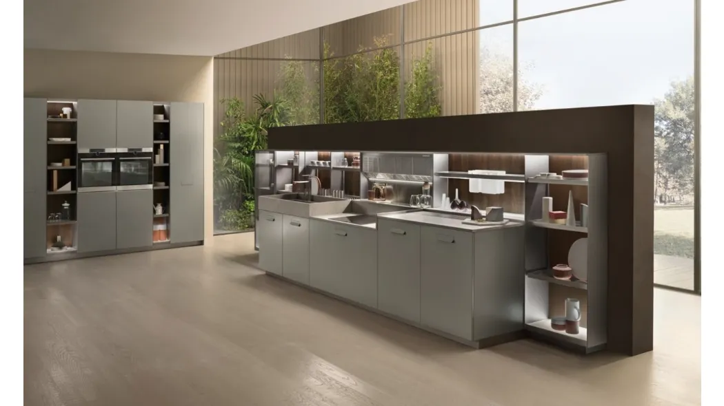 Cucina Design angolare Soul 01 in laccato e pietra piasentina di Ernestomeda