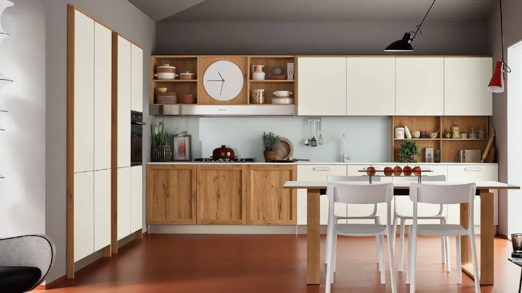 Cucina Moderna angolare Milano 04 in laccato Bianco e Rovere Nodoso di Veneta Cucine