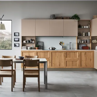 Cucina Moderna angolare Milano 08 in Rovere Nodoso chiaro e laccato Beige di Veneta Cucine