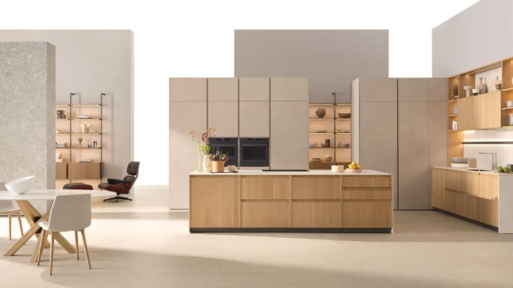 Cucina Moderna con isola Sakura 01 in Rovere Ikebana di Veneta Cucine