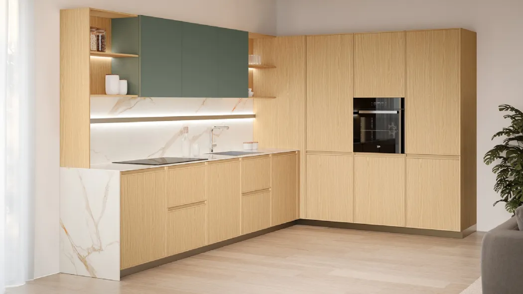 Cucina Moderna angolare Sakura 05 in Rovere Ikebana di Veneta Cucine